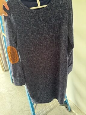 Pinkblush Navy Heather Knit Long-Sleeve Shirt with Brown Elbow Patch